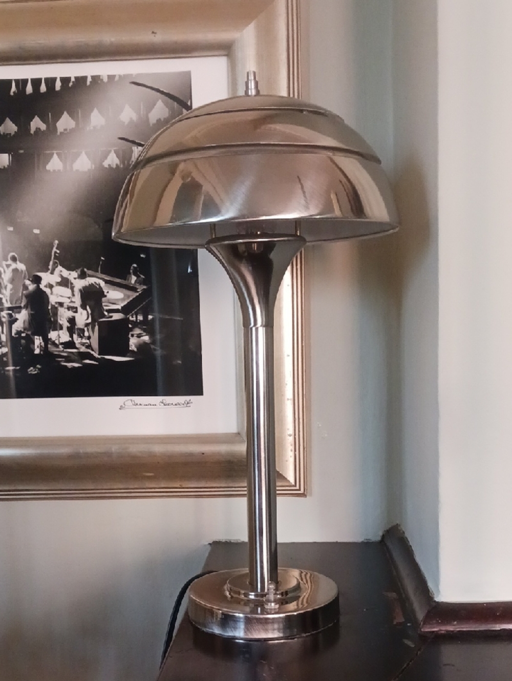 Art Deco Mushroom Desk/Table Lamp. Nickel Finish. In Very Good Vintage Condition